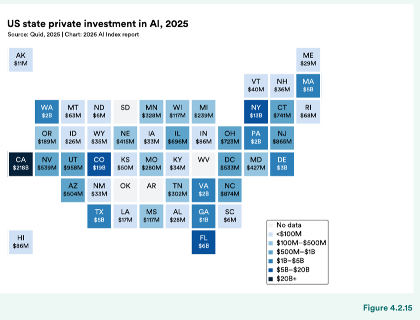 Figure 4.2.15 — US state private investment in AI, 2025
