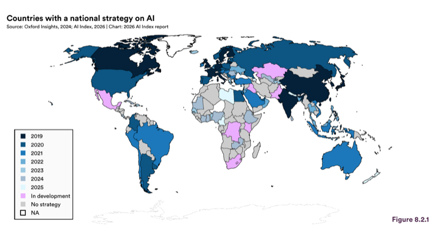 Figure 8.2.1 — Countries with a national strategy on AI