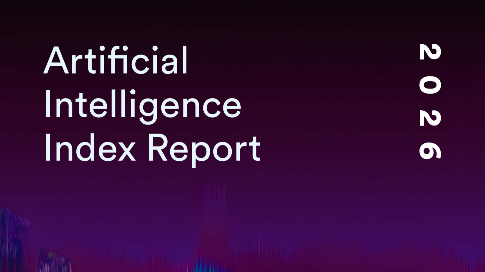 Cover of Stanford HAI's Artificial Intelligence Index Report 2026, set against the report's signature spectrogram artwork
